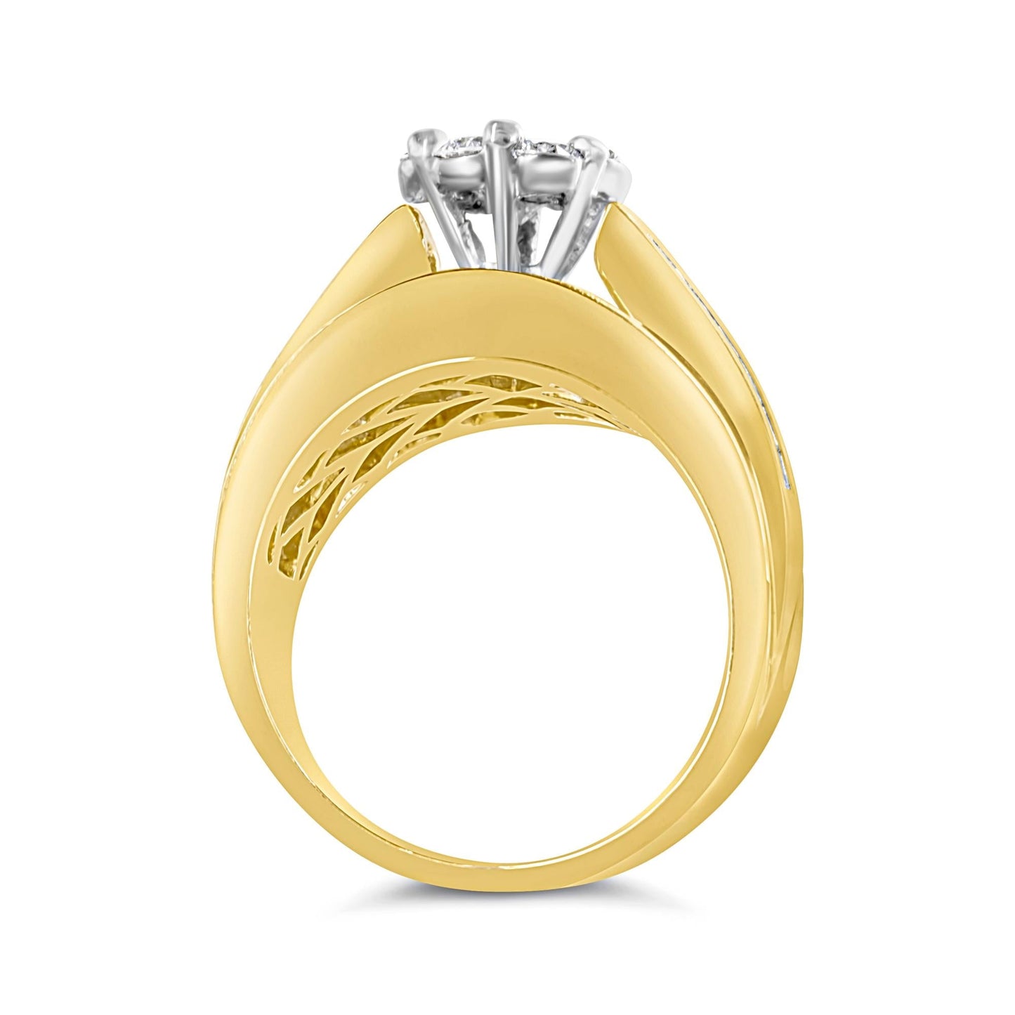 14K Yellow Gold 2-1/3 Cttw Diamond Cluster Channel Set Chevron Shaped - The Sparkling Squirrels & Co.