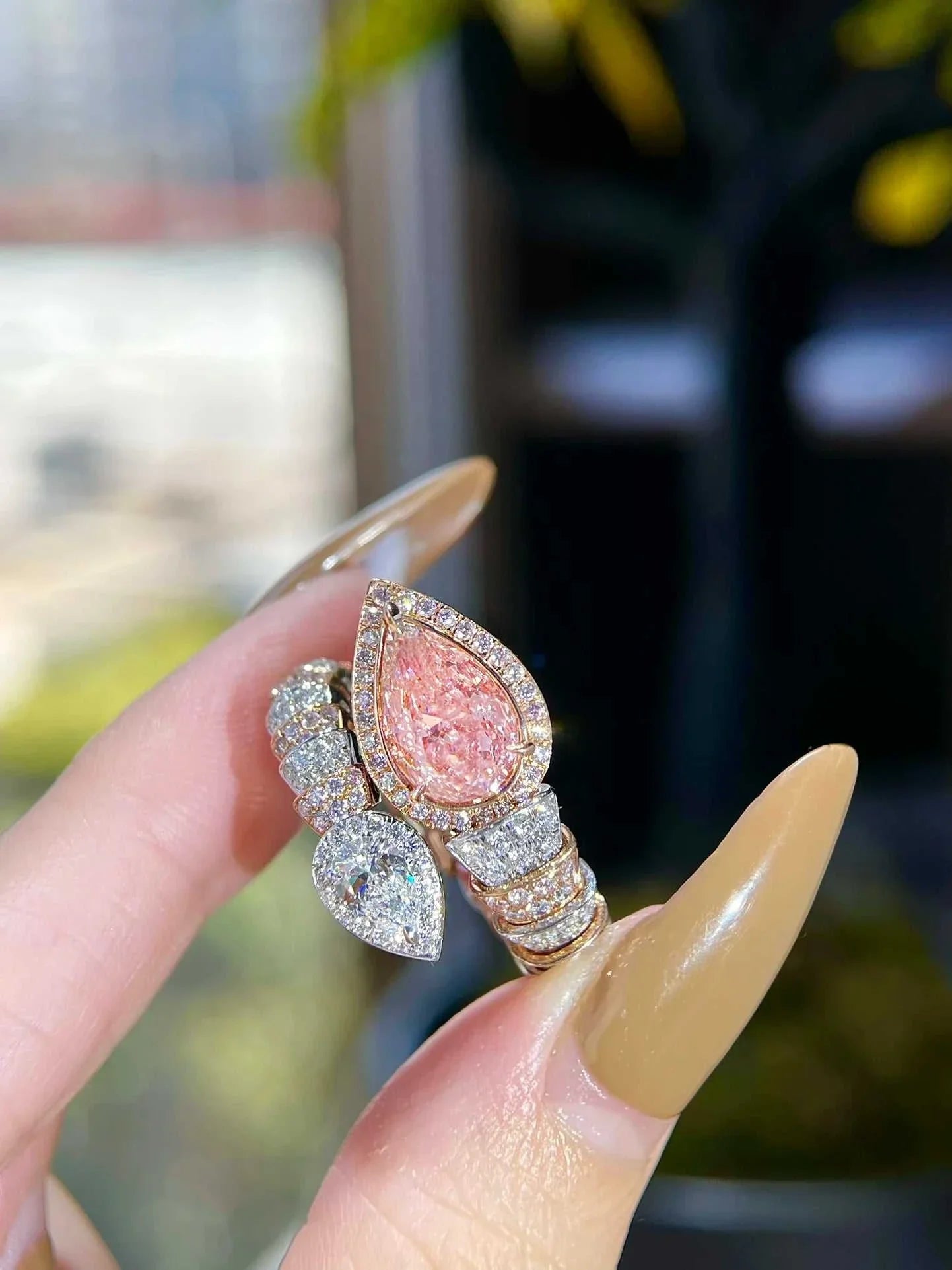 The Emberheart Covenant 2.03CT GIA fancy brown pink diamond ring in 18K gold with surrounding white diamonds