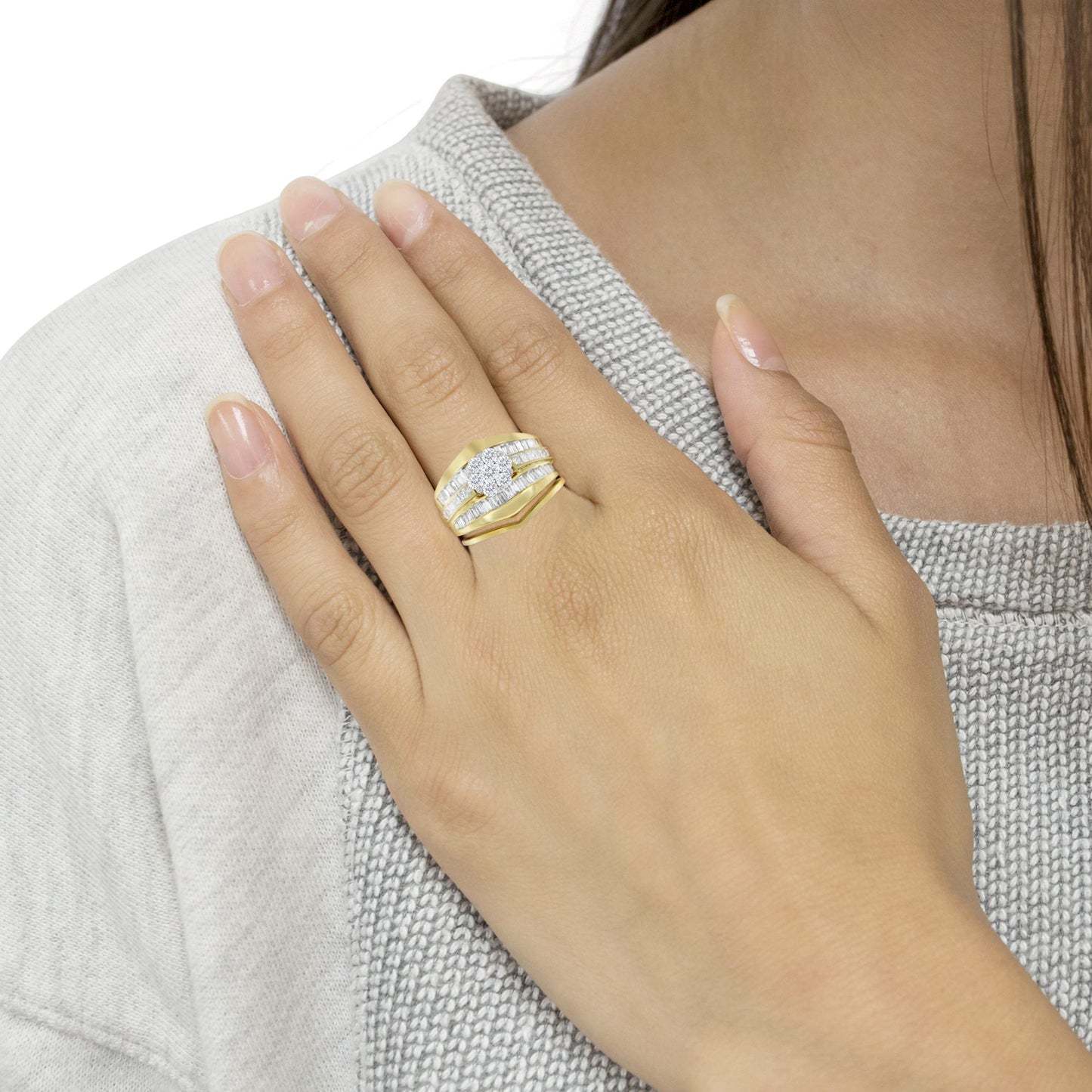 14K Yellow Gold 2-1/3 Cttw Diamond Cluster Channel Set Chevron Shaped - The Sparkling Squirrels & Co.