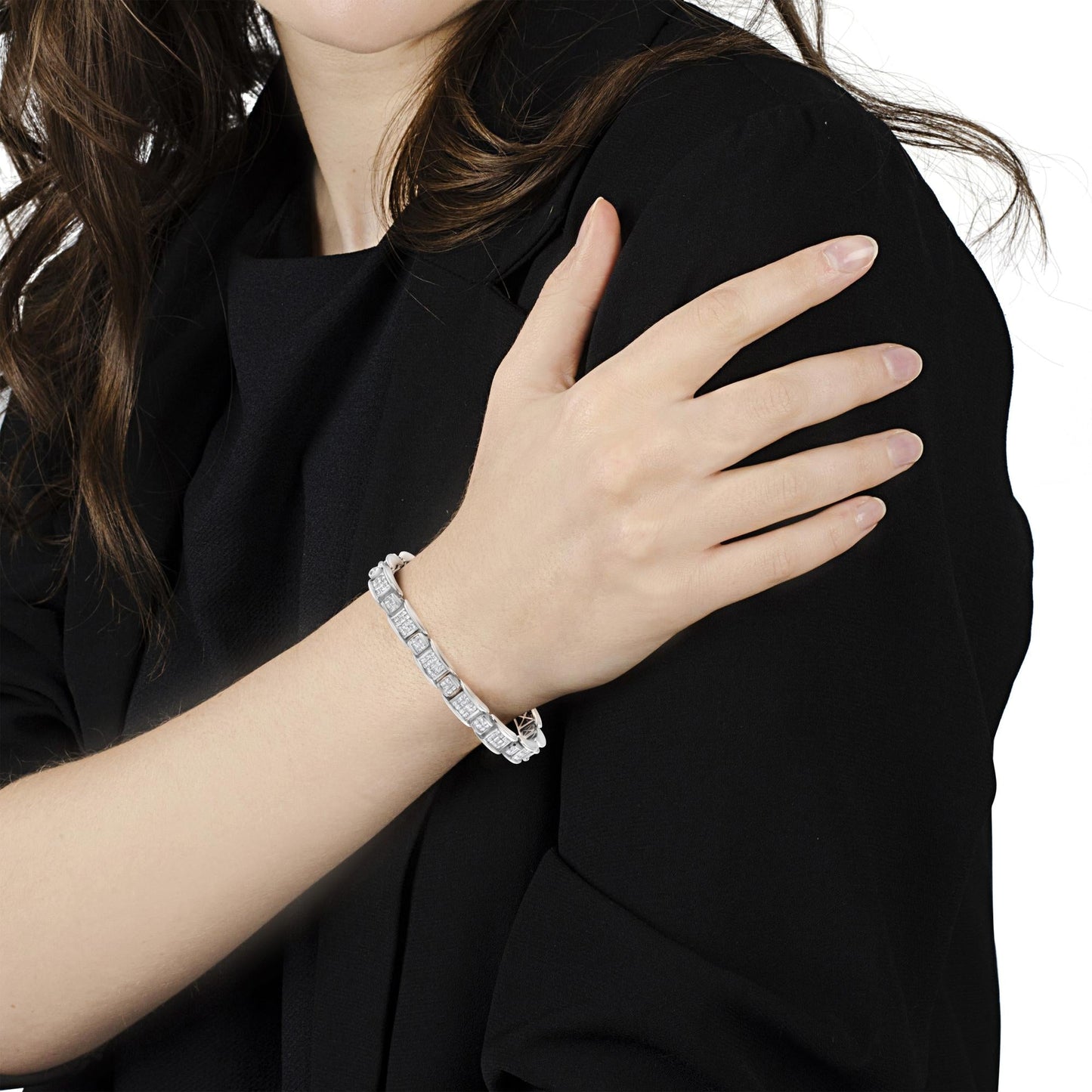 14K White Gold 5.0 Cttw Princess-Cut Diamond Rectangular Alternating S - The Sparkling Squirrels & Co.