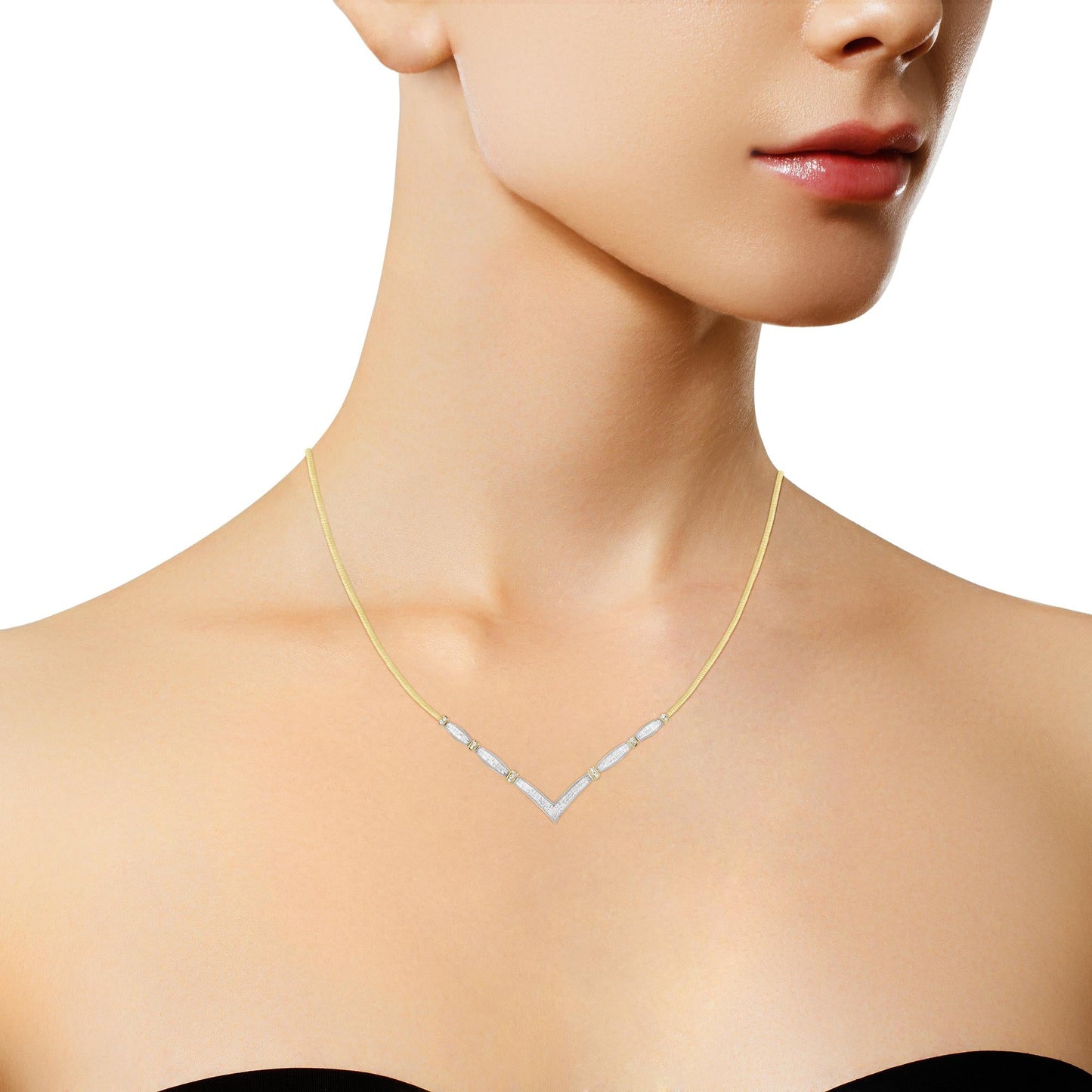 14K Yellow and White Gold 3.00 Cttw Round and Princess Cut Diamond "V" - The Sparkling Squirrels & Co.