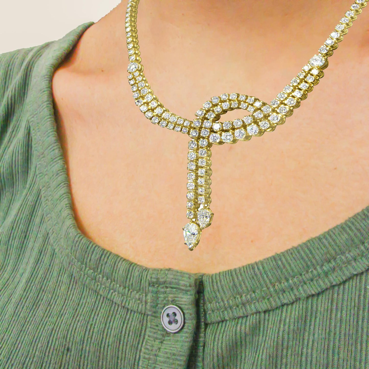 14k Yellow Gold 17.0 Cttw Diamond Double Row Lariat 18" Inch Tennis - The Sparkling Squirrels & Co.