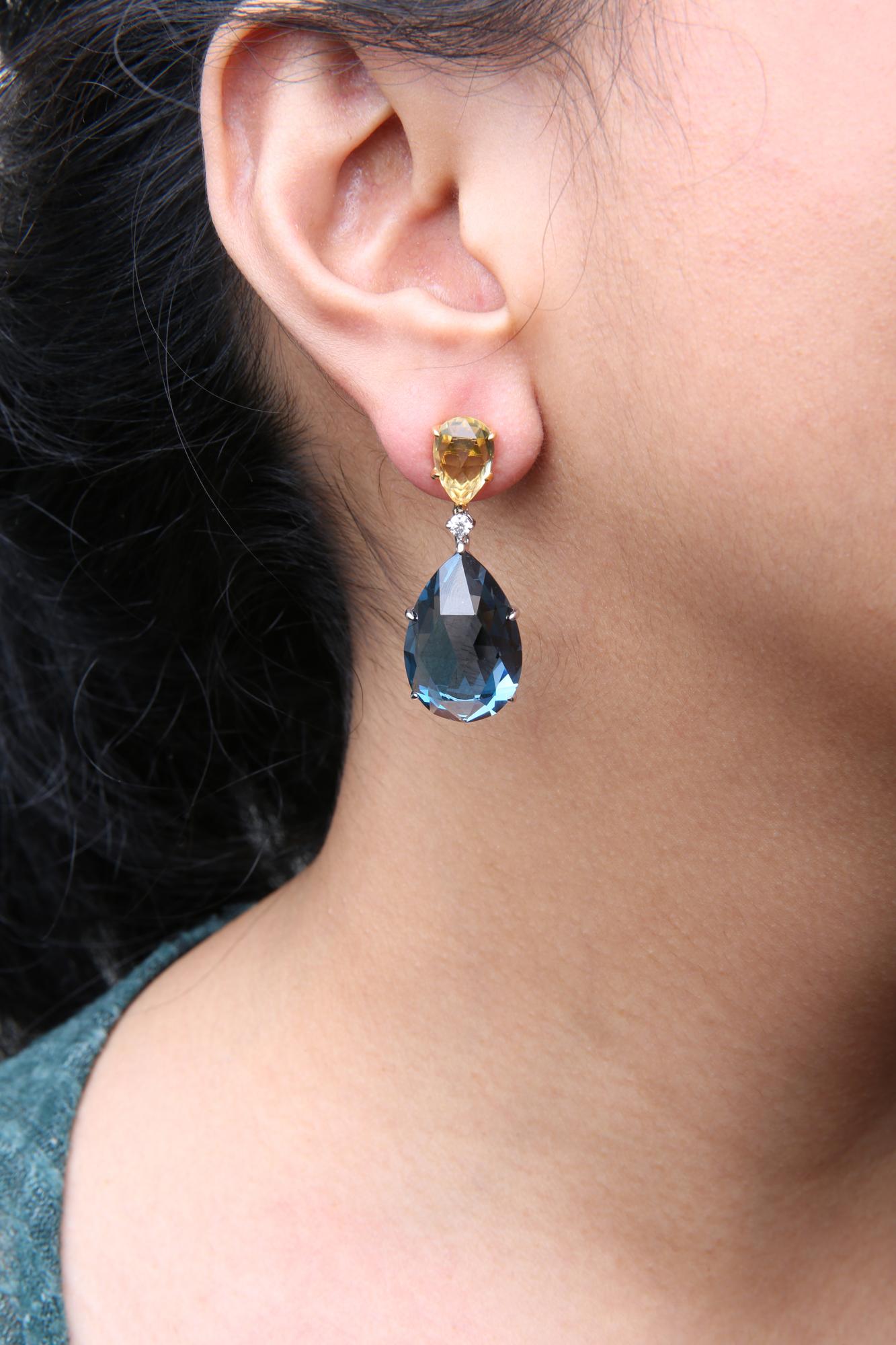 18K White and Yellow Gold 1/5 Cttw Diamond with Pear Cut Lemon Quartz - The Sparkling Squirrels & Co.