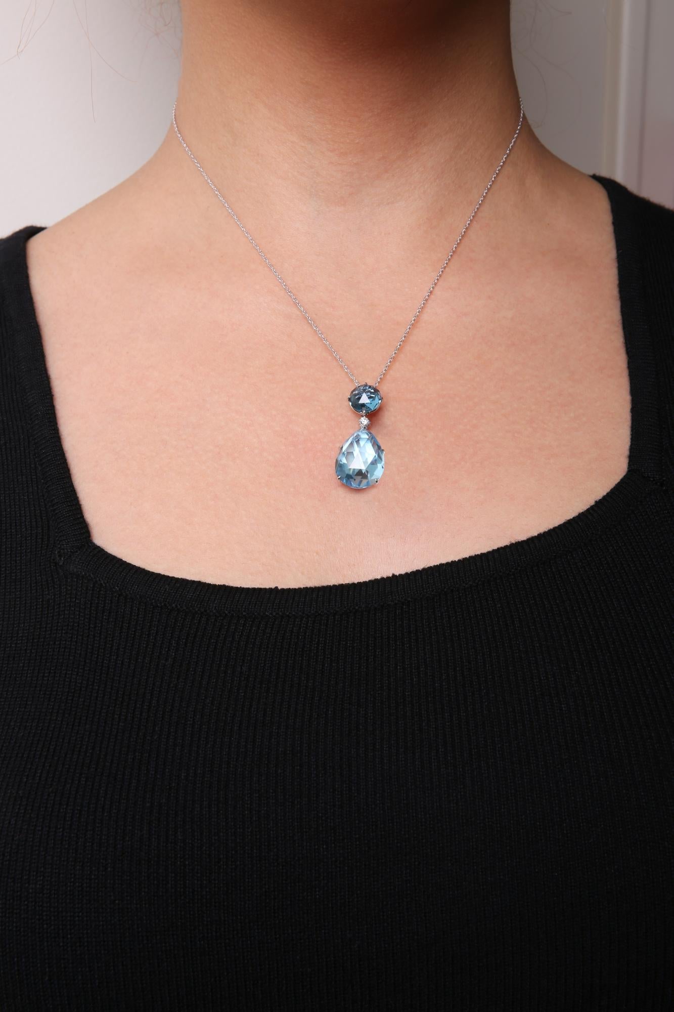 Blue Topaz and Pear Cut Sky Blue Topaz Dangle Drop 18" Pendant Necklace ( - The Sparkling Squirrels & Co.