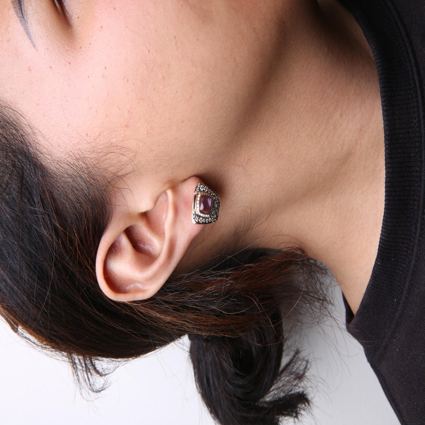 18K Rose Gold 1 1/2 Cttw Round Diamond and 7mm Cushion Cut Purple Amet - The Sparkling Squirrels & Co.
