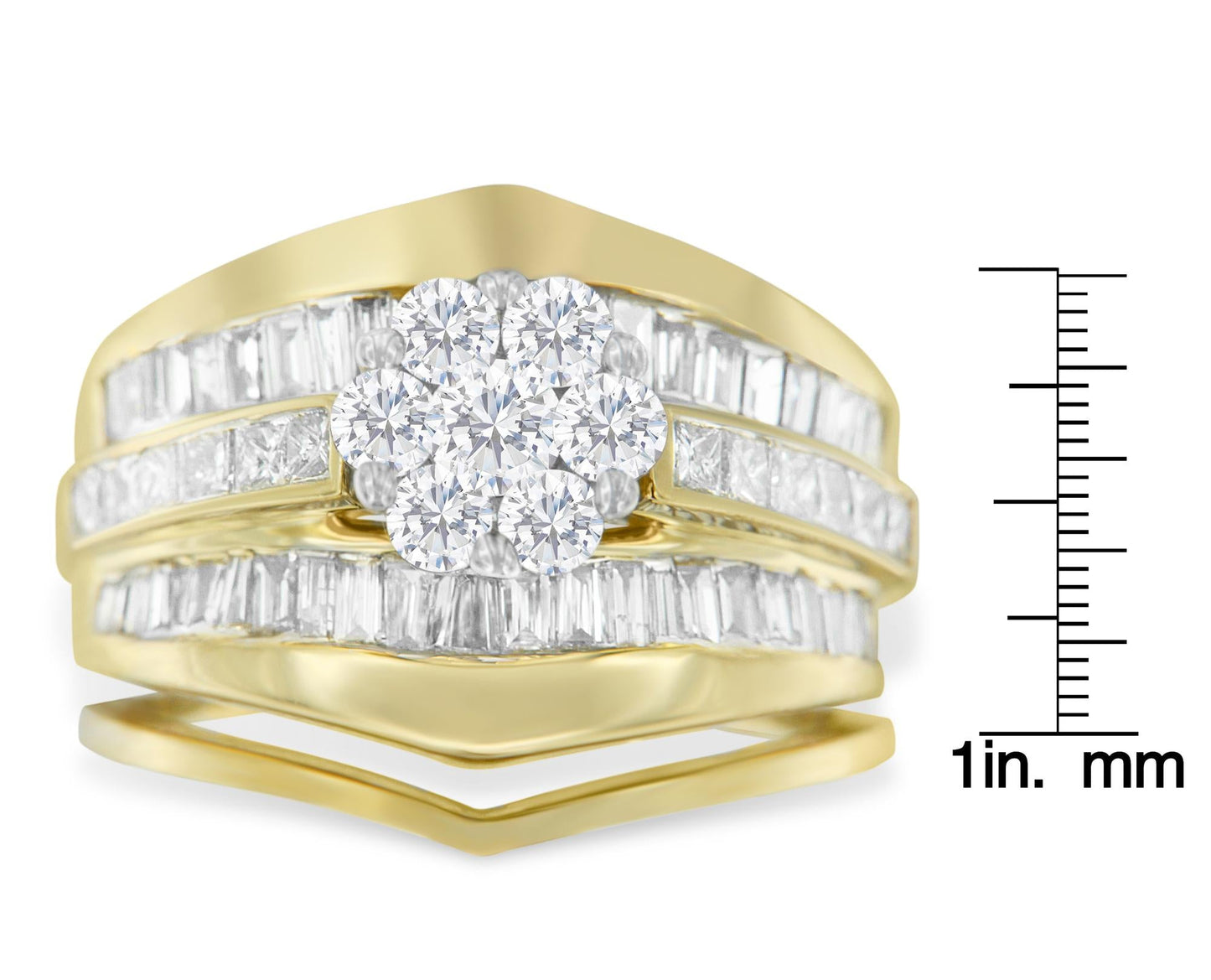14K Yellow Gold 2-1/3 Cttw Diamond Cluster Channel Set Chevron Shaped - The Sparkling Squirrels & Co.