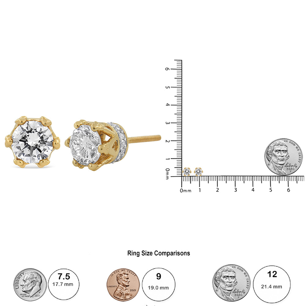 14K Yellow Gold 2.0 Cttw Round Diamond Crown Stud Earrings (I-J Color, - The Sparkling Squirrels & Co.