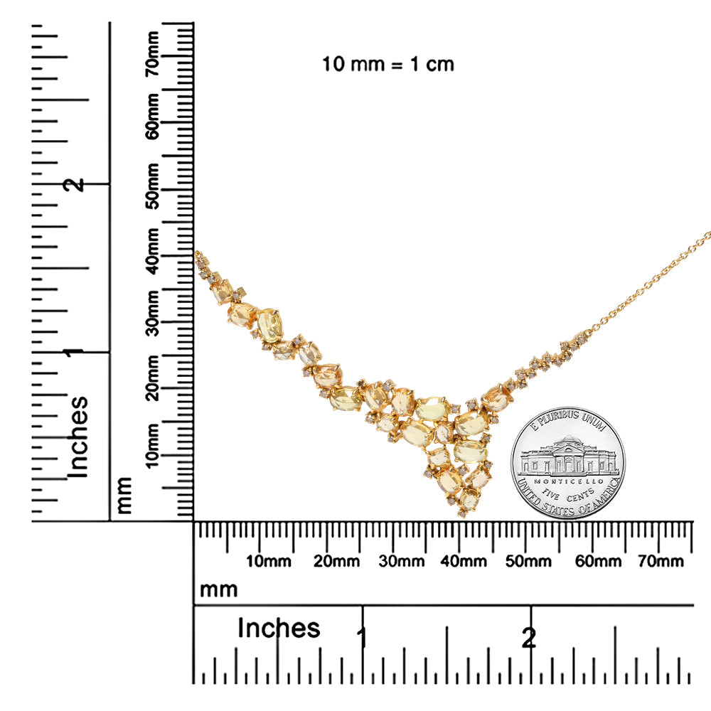 18K 黄金 1/2 克拉棕色钻石和多尺寸椭圆形黄色蓝宝石串串瀑布项链(棕色