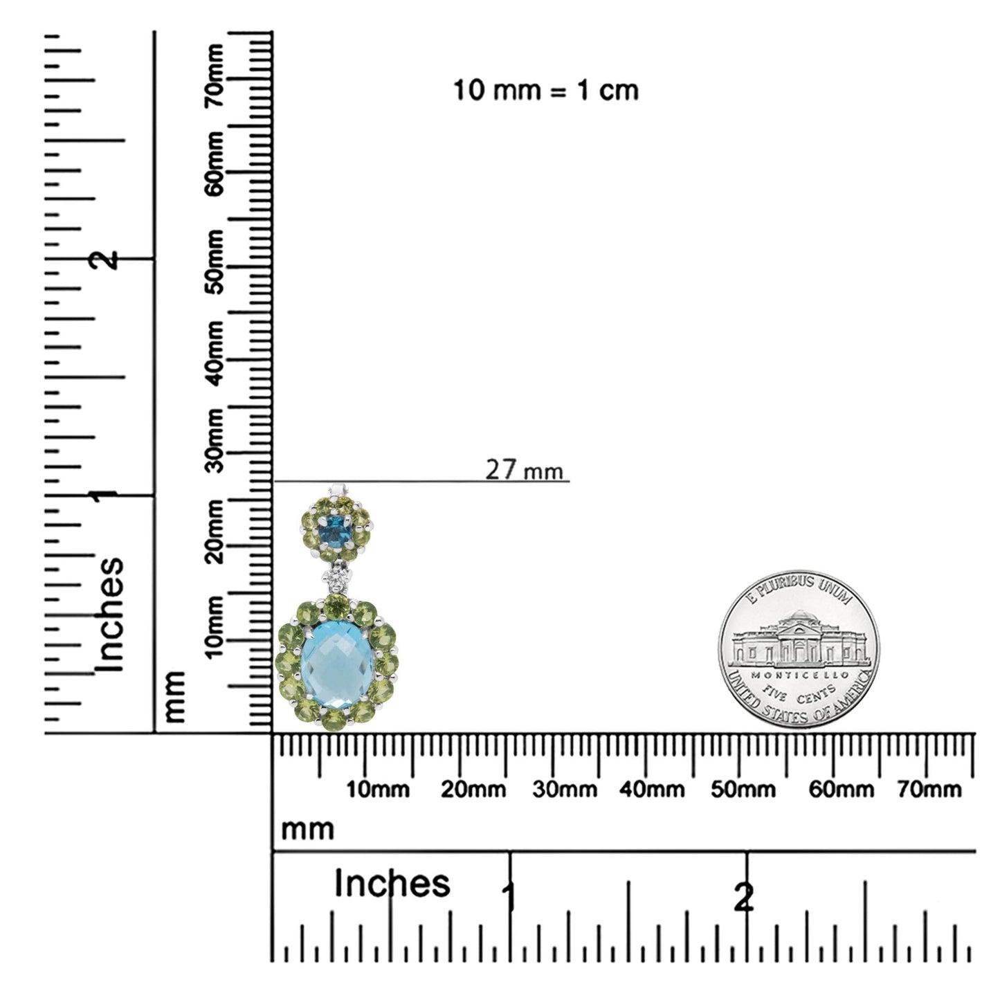 18k White Gold 0.05 Cttw Round Diamond and Blue Topaz and Green - The Sparkling Squirrels & Co.