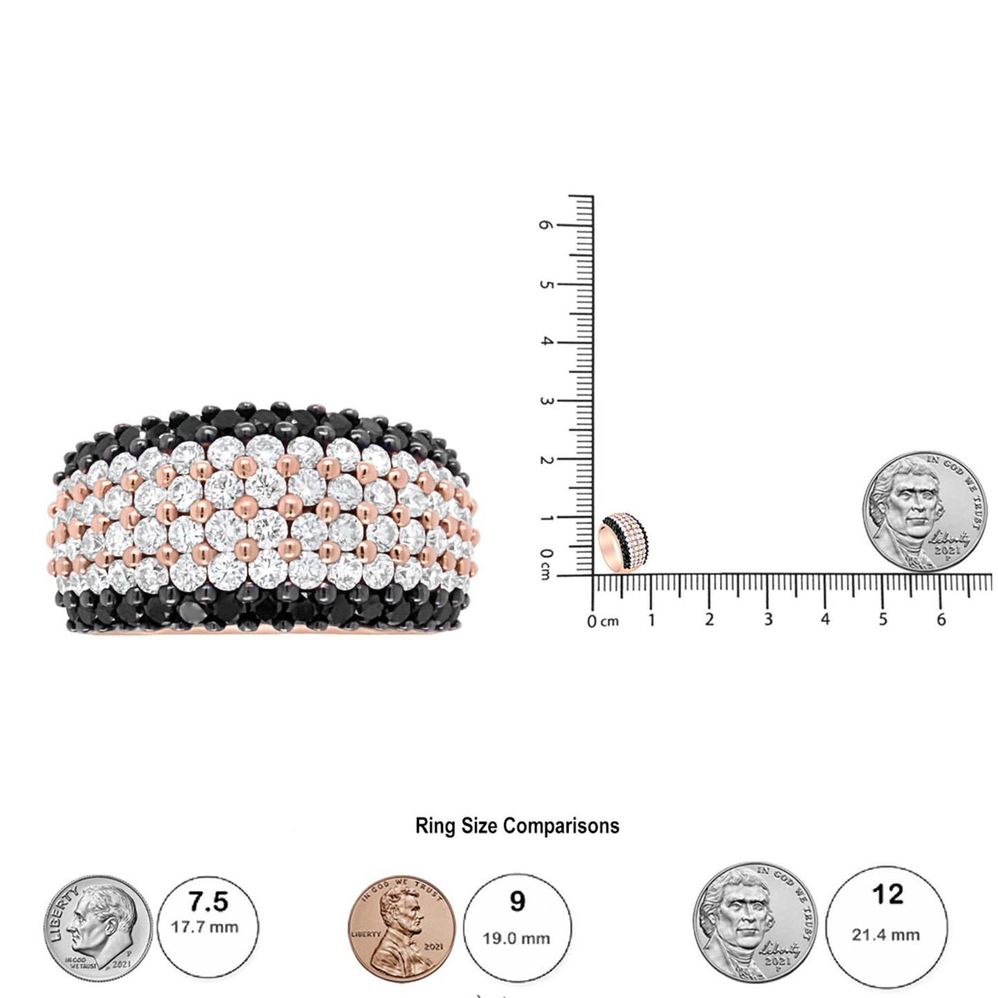 18K Rose Gold 2 1/5 Cttw Black and White Diamond 6 Row Band Ring (F-G - The Sparkling Squirrels & Co.