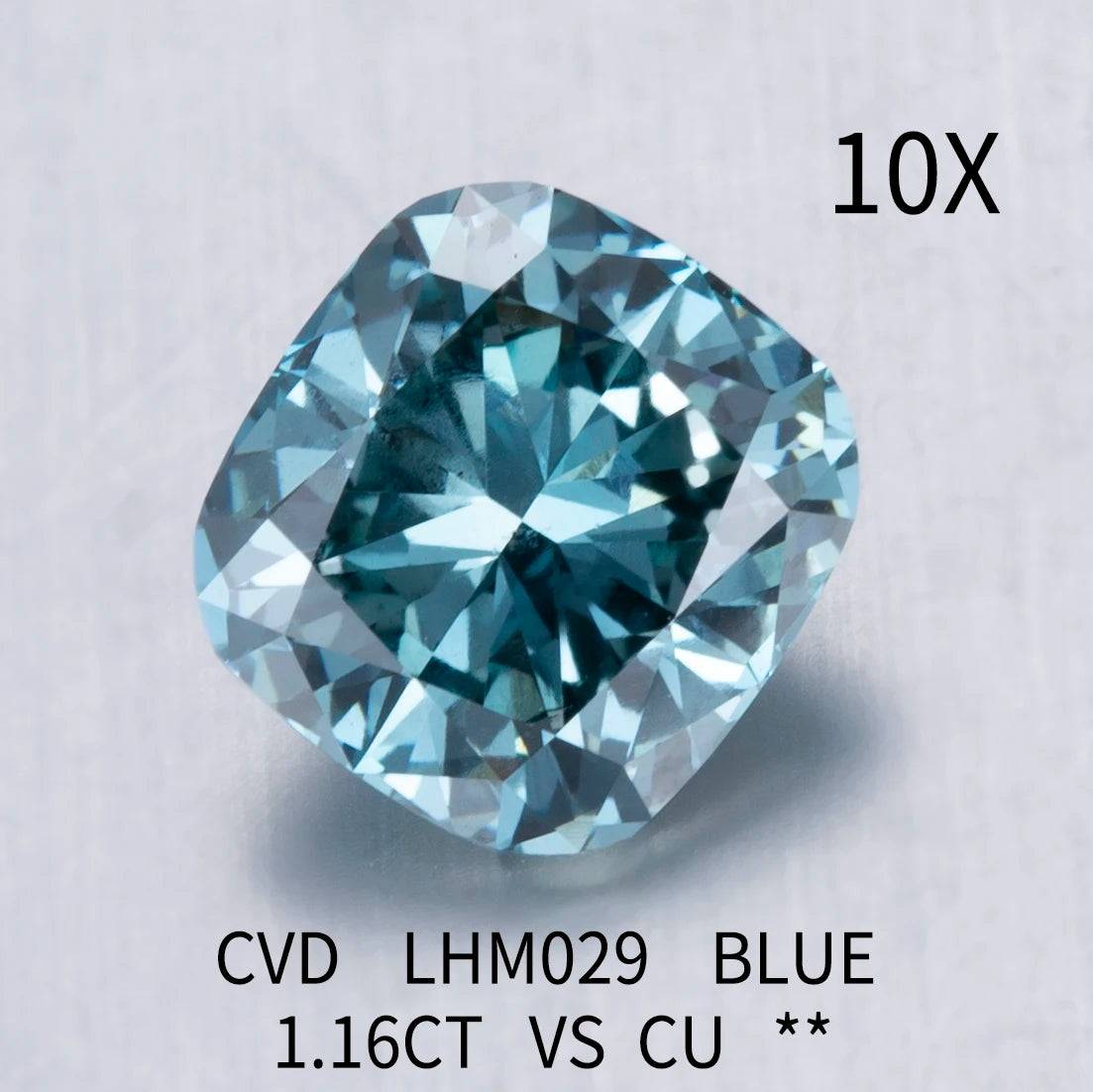 1ct 2ct Cushion Fancy Color CVD Lab Grown Blue Diamond