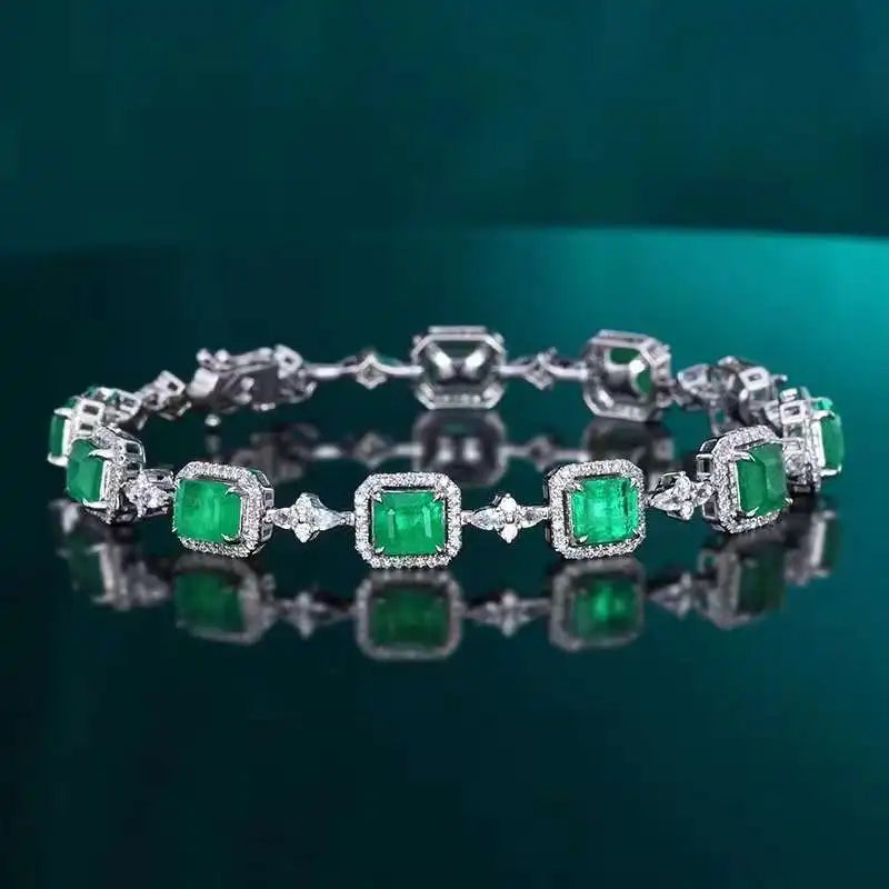 SGARIT Fine Jewelry Bracciale in oro bianco 18 carati con smeraldo naturale da 6,9 carati e diamante Bracciale in oro massiccio con smeraldo verde certificato GRC