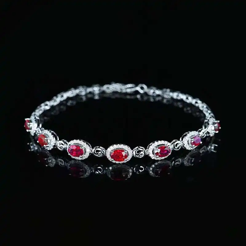 SGARIT 18K White Gold Vintage Ruby & Diamond Bracelet – 2.45CT (GRC Certified)