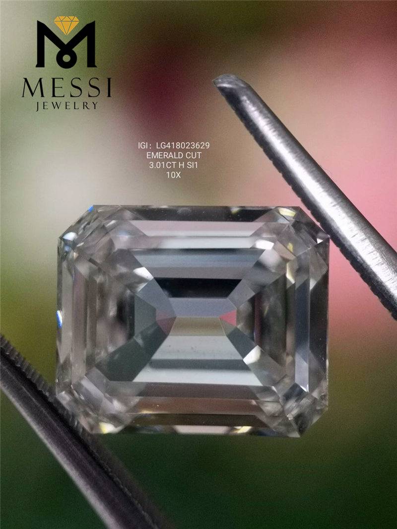 Messi Gems Customized Loose Diamond IGI 3 Carat H SI1 EX Fancy Cut Emerald Cut CVD Lab Grown Diamond for Jewellery