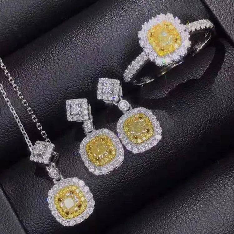 SGARIT Wedding Engagement Trendy Luxury New Style 0.4+0.21+0.22ct VS Natural Yellow Diamond 18k Gold Jewelry Set for Women