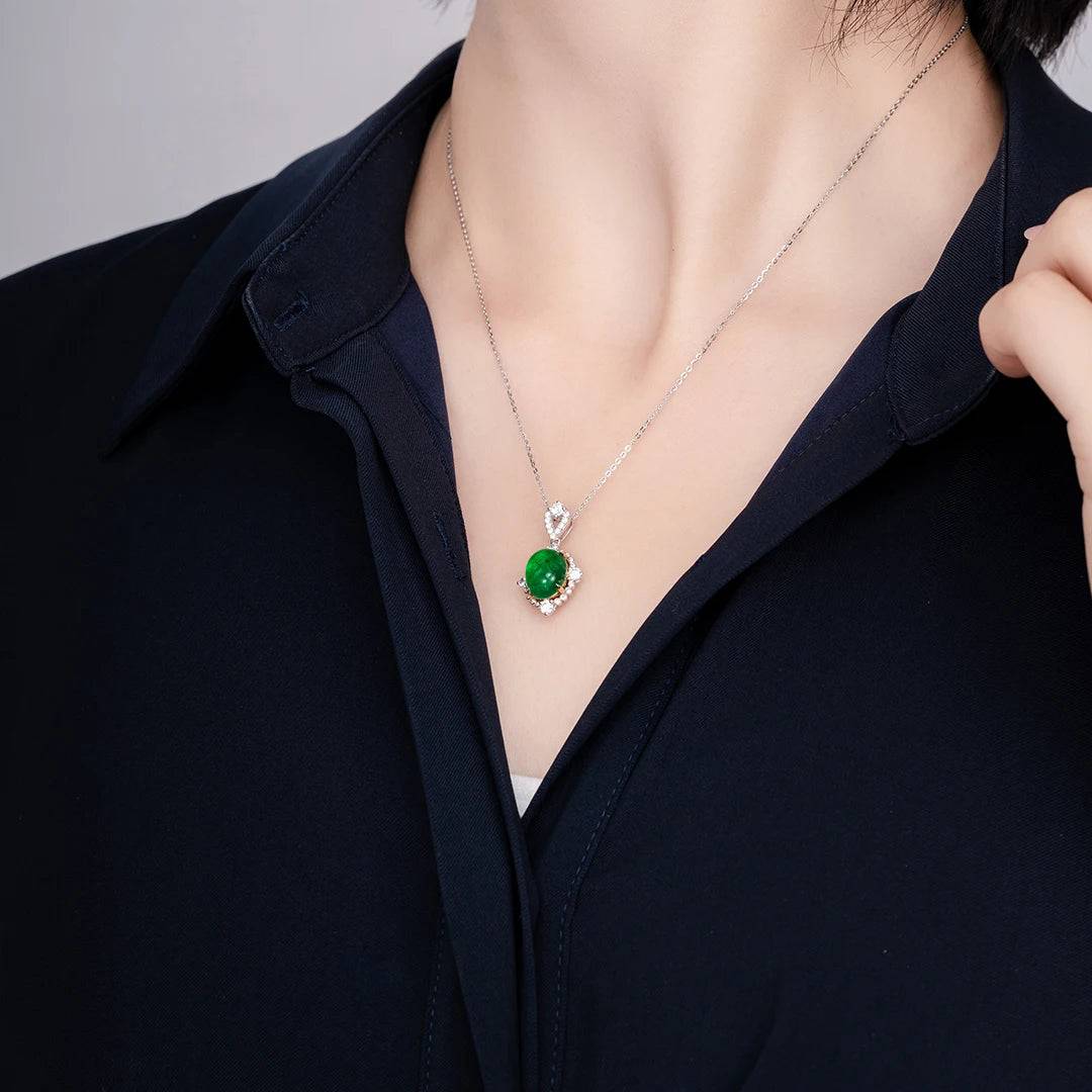 Luxury Bridal Jewelry Fashion Genuine 18k White Gold Prices Natural Emerald Diamond Pendant