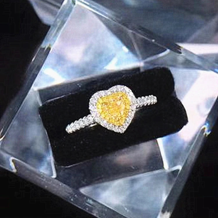 Hot Sale SGARIT 18k Real Gold Heart Ring Jewelry With Third Party Certificate 1ct VS Natural Yellow Diamond Ring