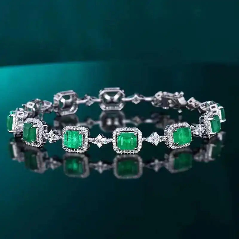 SGARIT Fine Jewelry Bracciale in oro bianco 18 carati con smeraldo naturale da 6,9 carati e diamante Bracciale in oro massiccio con smeraldo verde certificato GRC