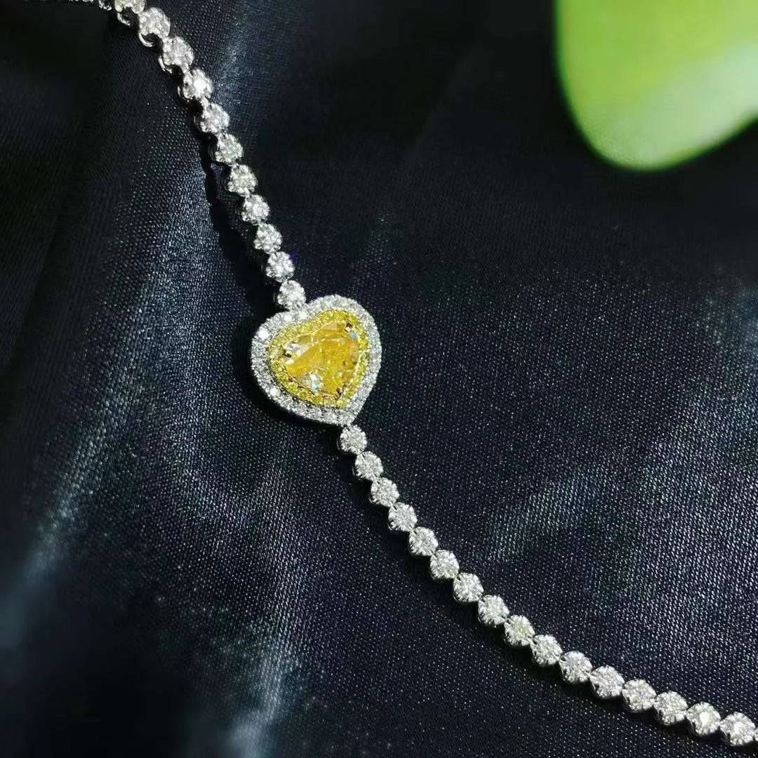 SGARIT Attractive Fine Jewelry Women 18k Gold VS 1ct Heart Cut Natural Yellow Diamond Ladies Marriage Bracelet