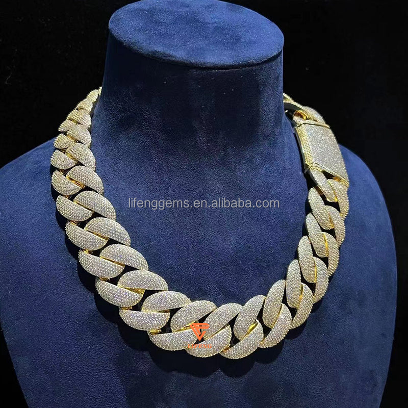 Hip-Hop 6-Row 23mm Dual-Tone Gold Plated Moissanite Cuban Chain