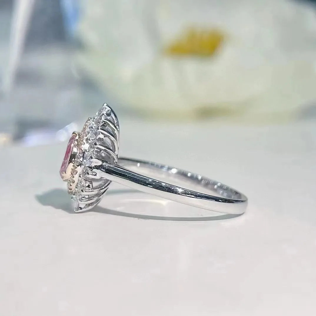 Fancy Pink Diamond Engagement Ring – 18K White Gold, Double Floral Halo (SGARIT)