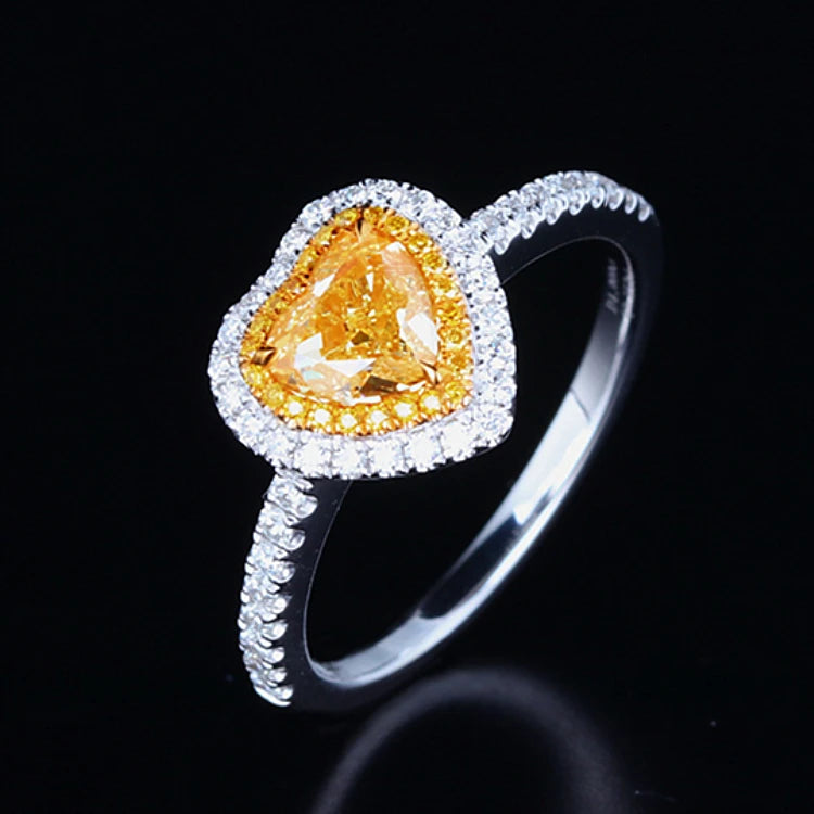 Hot Sale SGARIT 18k Real Gold Heart Ring Jewelry With Third Party Certificate 1ct VS Natural Yellow Diamond Ring