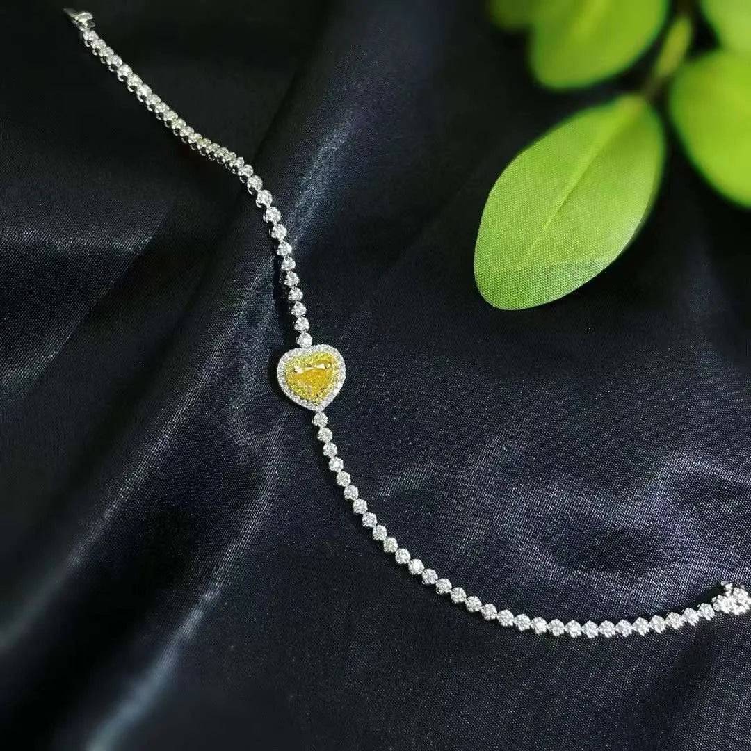SGARIT Attractive Fine Jewelry Women 18k Gold VS 1ct Heart Cut Natural Yellow Diamond Ladies Marriage Bracelet