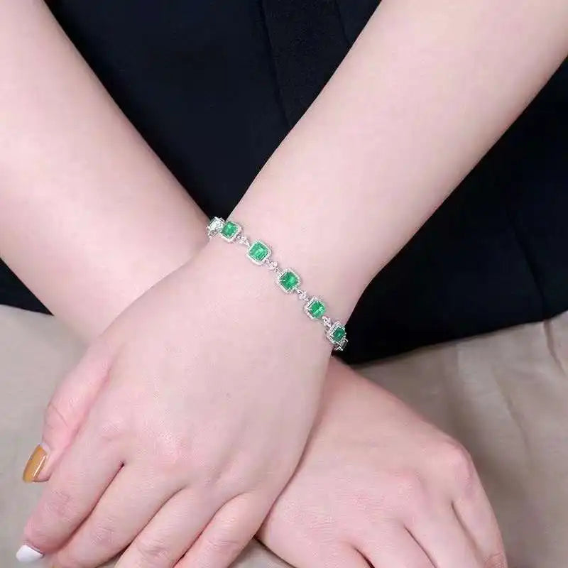 SGARIT Fine Jewelry Bracciale in oro bianco 18 carati con smeraldo naturale da 6,9 carati e diamante Bracciale in oro massiccio con smeraldo verde certificato GRC