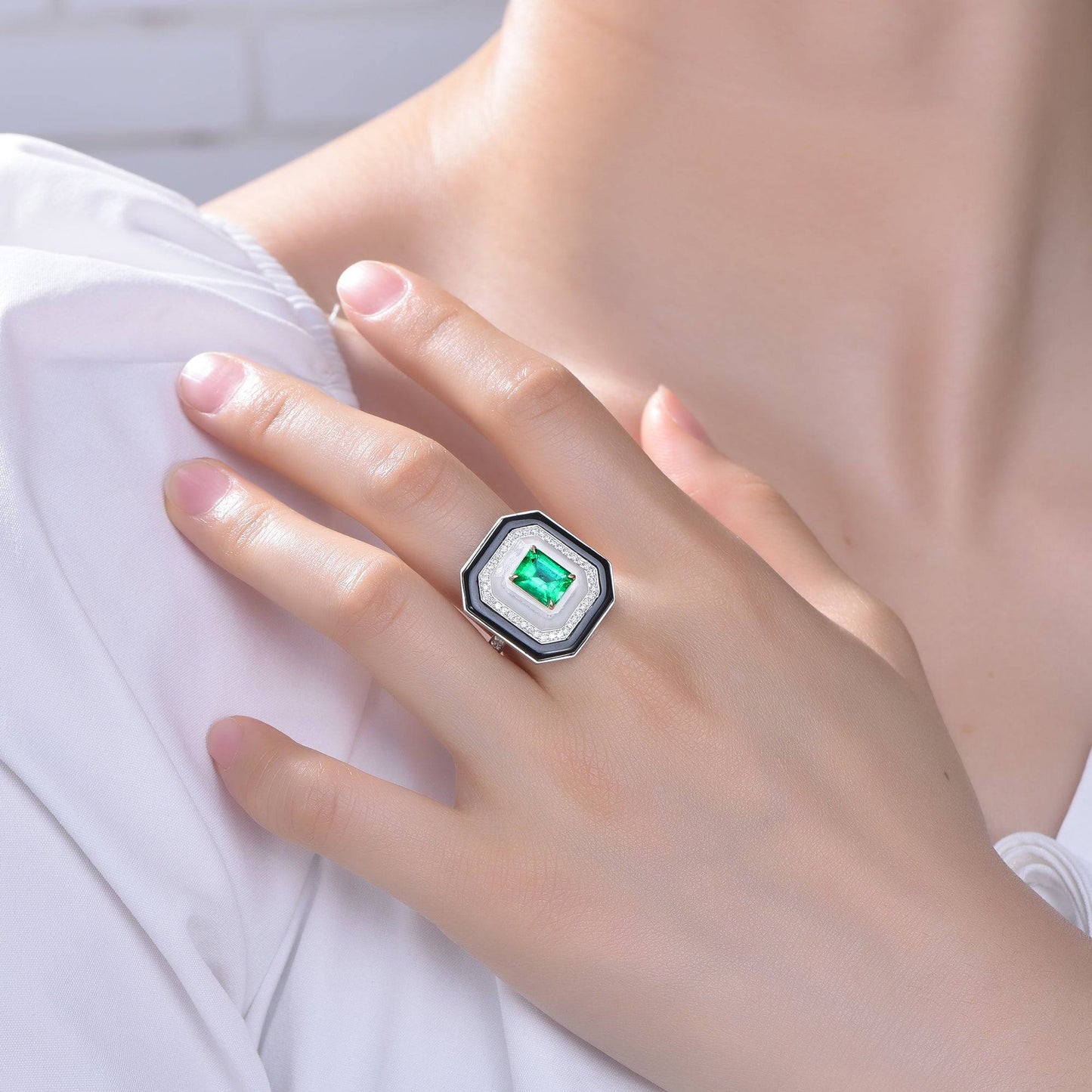 Natural Emerald With Diamond New Design Stone Fashion 18k Gold Jewelry Rings Women & Men