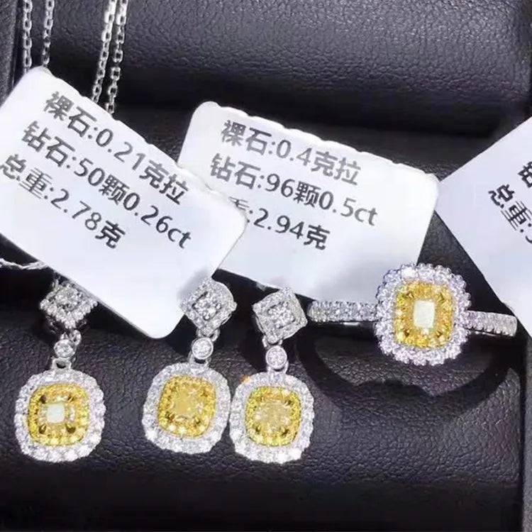 SGARIT Wedding Engagement Trendy Luxury New Style 0.4+0.21+0.22ct VS Natural Yellow Diamond 18k Gold Jewelry Set for Women