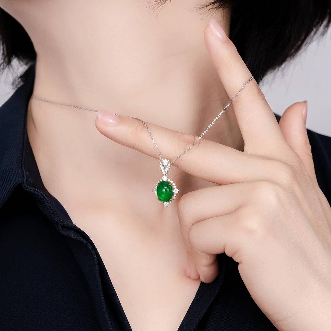 Luxury Bridal Jewelry Fashion Genuine 18k White Gold Prices Natural Emerald Diamond Pendant