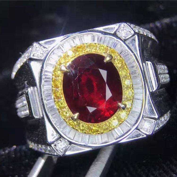 SGARIT Grand Luxury Jewelry Men High Quality Gemstone AU750 18k Gold Pigeon Blood 3.22ct Natural Unheated Ruby Men's Ring - The Sparkling Squirrels & Co.