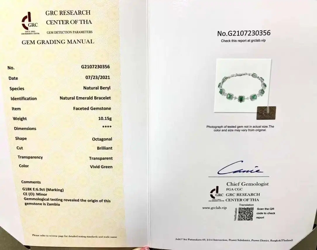 SGARIT Fine Jewelry Bracciale in oro bianco 18 carati con smeraldo naturale da 6,9 carati e diamante Bracciale in oro massiccio con smeraldo verde certificato GRC