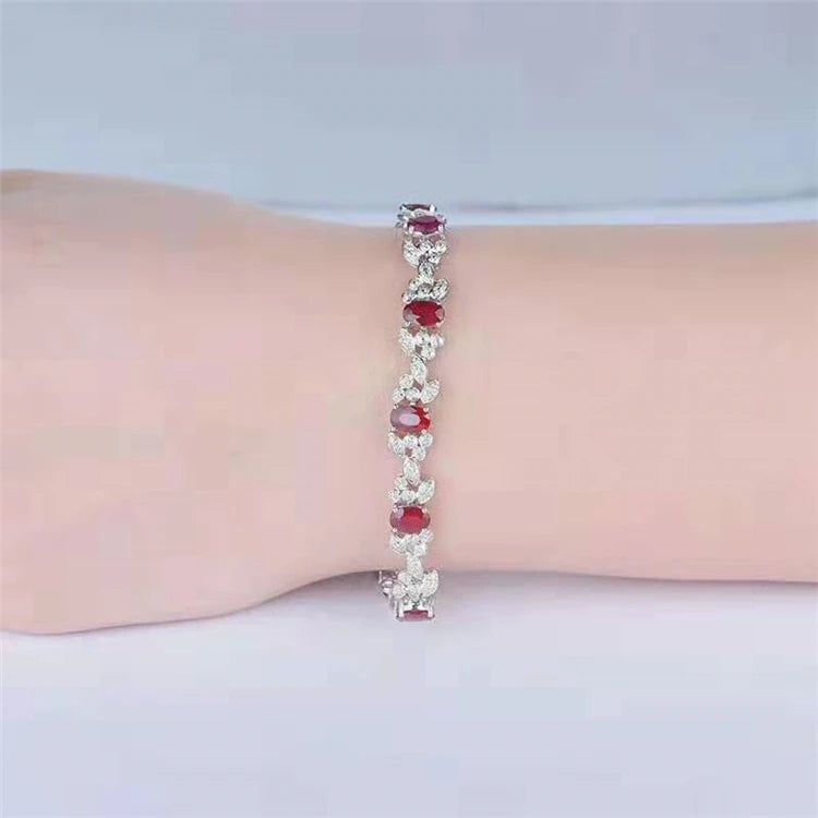 Roter Edelstein Luxus Diamant Feiner Schmuck 5,2 ct Natürlicher Rubin Hochzeit Frauen Armband