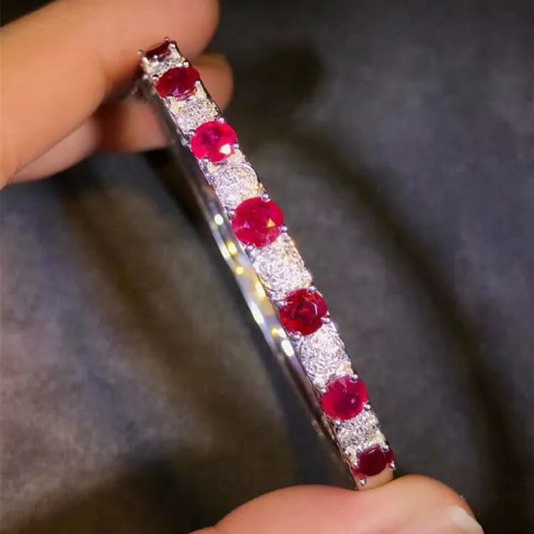18k Gold Luxury Bridal Jewelry South Africa Real Diamond 4.1ct Mozambique Natural Pigeon Blood Red Ruby Gemstone Bangle Women