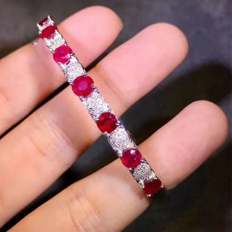 18k Gold Luxury Bridal Jewelry South Africa Real Diamond 4.1ct Mozambique Natural Pigeon Blood Red Ruby Gemstone Bangle Women