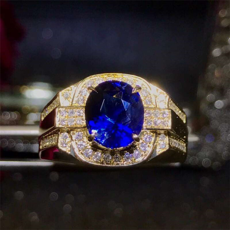 Anello da uomo di lusso SGARIT in oro 18k con diamanti veri da 3,51 ct e zaffiro blu naturale dello Sri Lanka