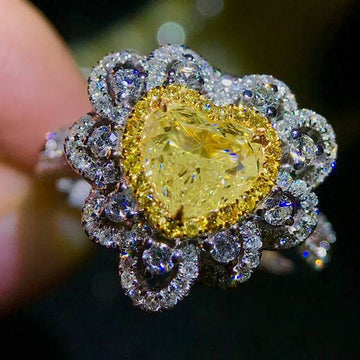 Fine Jewelry Factory Wholesale Heart Shape Luxury 1 Carat Natural Real Yellow Diamond Ring for Women Wedding Engagement Party - The Sparkling Squirrels & Co.