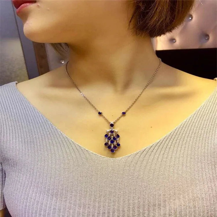 Sri Lanka Gemstone Wedding Jewelry18k Gold South Africa Real Diamond Natural Blue Sapphire Earring Pendant Necklace Set