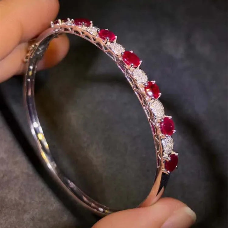 18k Gold Luxury Bridal Jewelry South Africa Real Diamond 4.1ct Mozambique Natural Pigeon Blood Red Ruby Gemstone Bangle Women