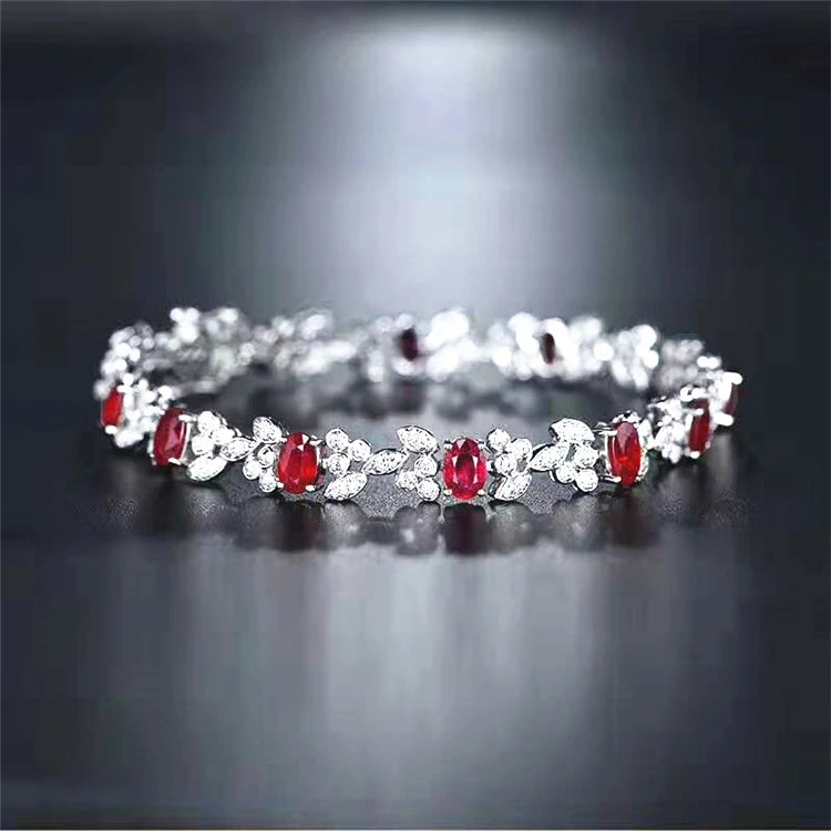 Roter Edelstein Luxus Diamant Feiner Schmuck 5,2 ct Natürlicher Rubin Hochzeit Frauen Armband