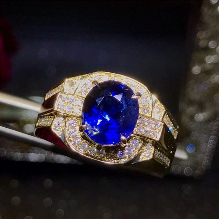 Anello da uomo di lusso SGARIT in oro 18k con diamanti veri da 3,51 ct e zaffiro blu naturale dello Sri Lanka