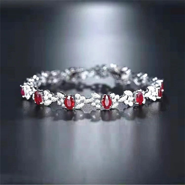 Roter Edelstein Luxus Diamant Feiner Schmuck 5,2 ct Natürlicher Rubin Hochzeit Frauen Armband