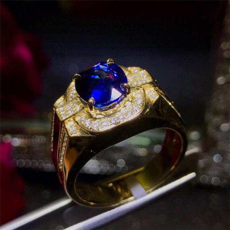 Anello da uomo di lusso SGARIT in oro 18k con diamanti veri da 3,51 ct e zaffiro blu naturale dello Sri Lanka