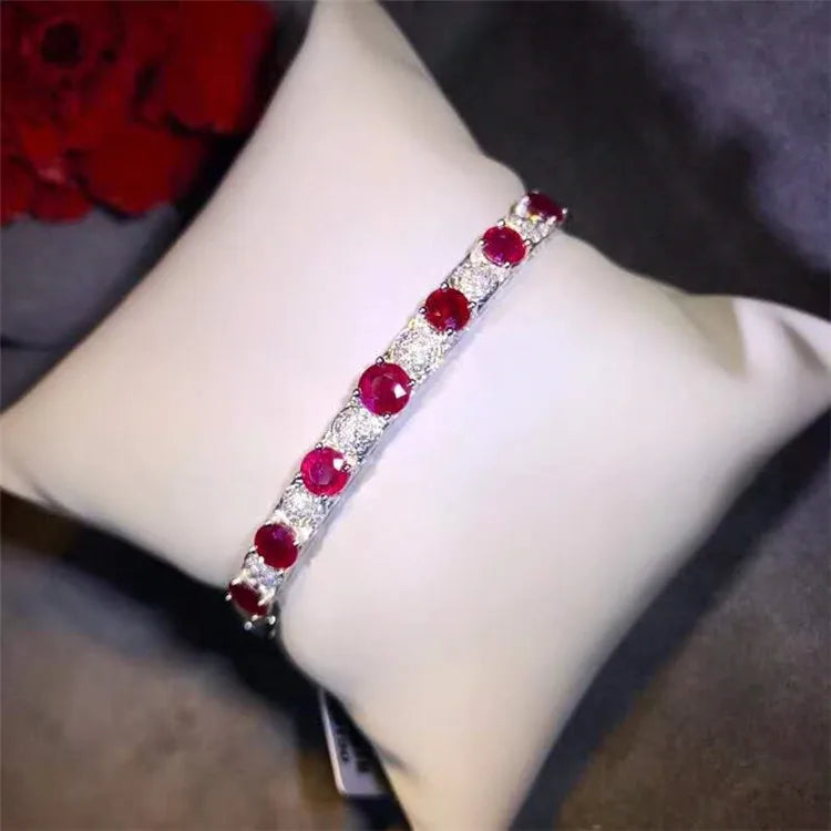 18k Gold Luxury Bridal Jewelry South Africa Real Diamond 4.1ct Mozambique Natural Pigeon Blood Red Ruby Gemstone Bangle Women