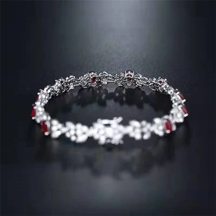 Roter Edelstein Luxus Diamant Feiner Schmuck 5,2 ct Natürlicher Rubin Hochzeit Frauen Armband
