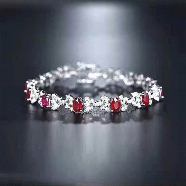Roter Edelstein Luxus Diamant Feiner Schmuck 5,2 ct Natürlicher Rubin Hochzeit Frauen Armband