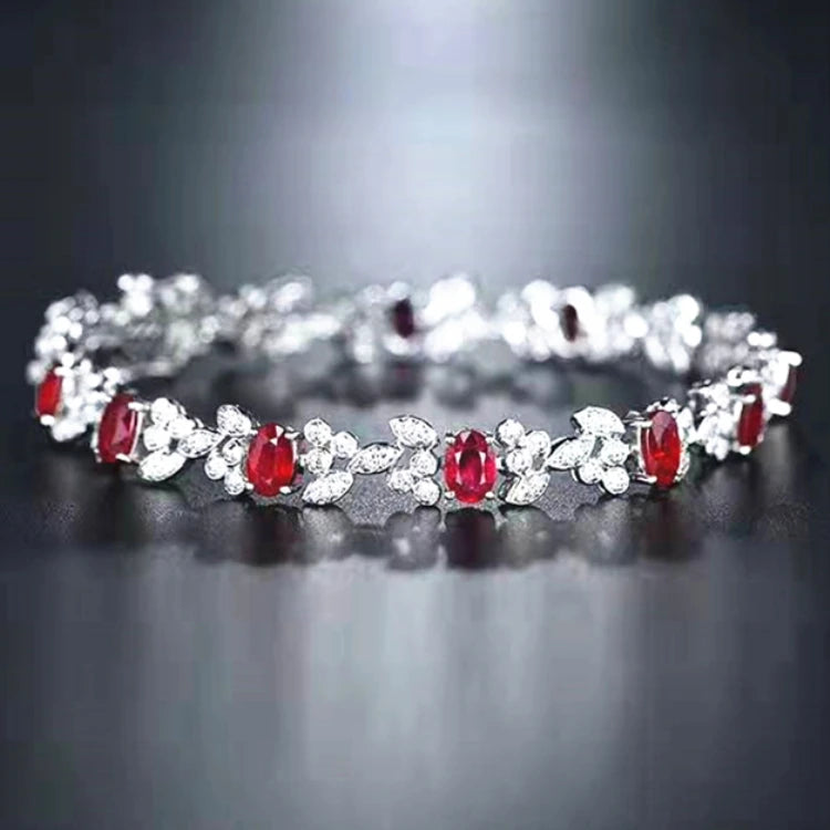 Roter Edelstein Luxus Diamant Feiner Schmuck 5,2 ct Natürlicher Rubin Hochzeit Frauen Armband