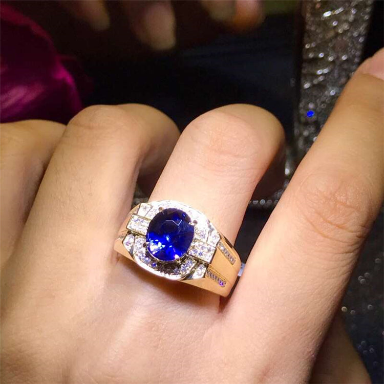 Anello da uomo di lusso SGARIT in oro 18k con diamanti veri da 3,51 ct e zaffiro blu naturale dello Sri Lanka