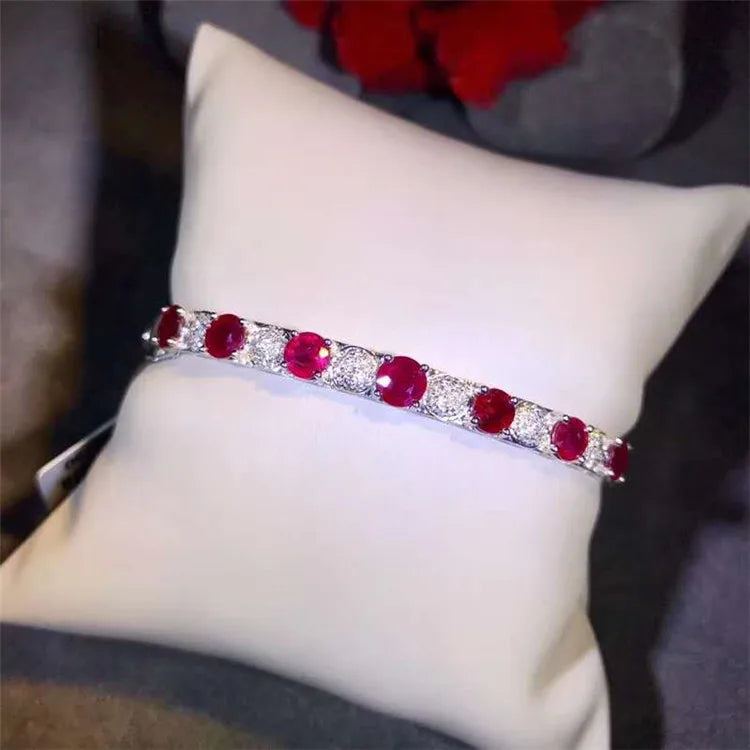 18k Gold Luxury Bridal Jewelry South Africa Real Diamond 4.1ct Mozambique Natural Pigeon Blood Red Ruby Gemstone Bangle Women